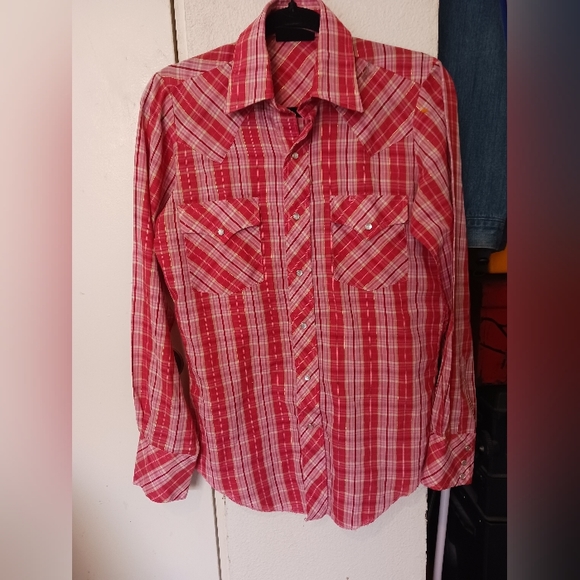 Champion Westerns Permenant Press Red Plaid Western Pearl Snap Womens Size 14 - Picture 4 of 12